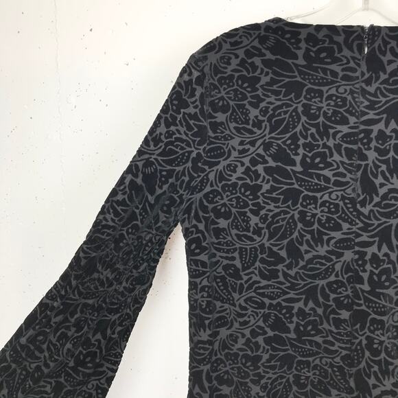 Adrienne Vittadini Bell Sleeve Dress Velvet Floral Brocade Textured Soft Small - Picture 12 of 14